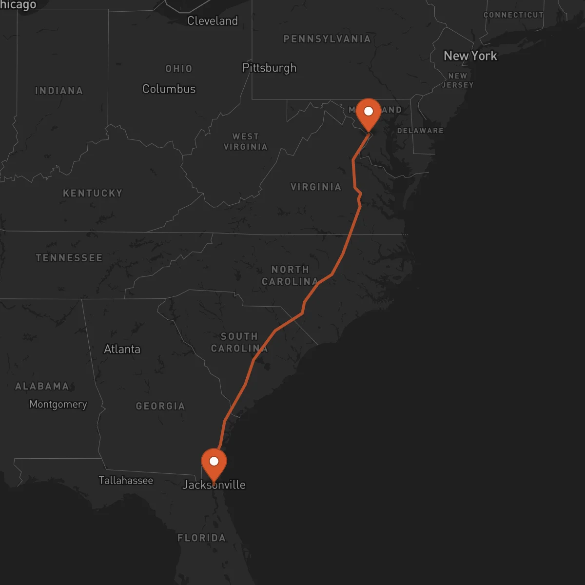 Ruta Jacksonville - Washington D.C.