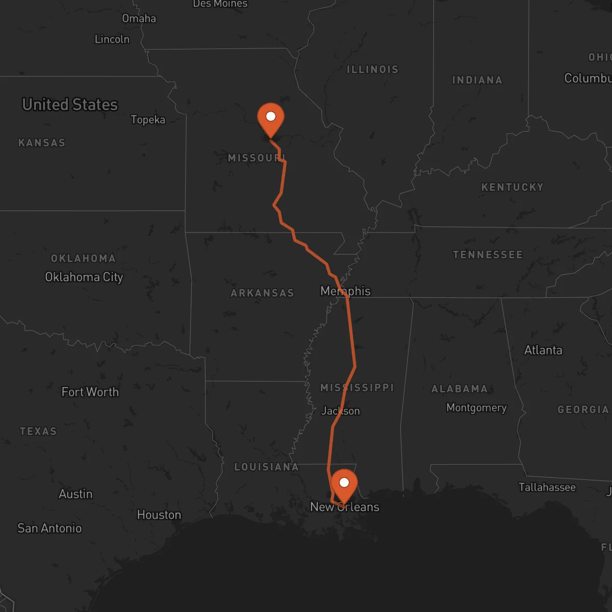 Ruta New Orleans - Jefferson City