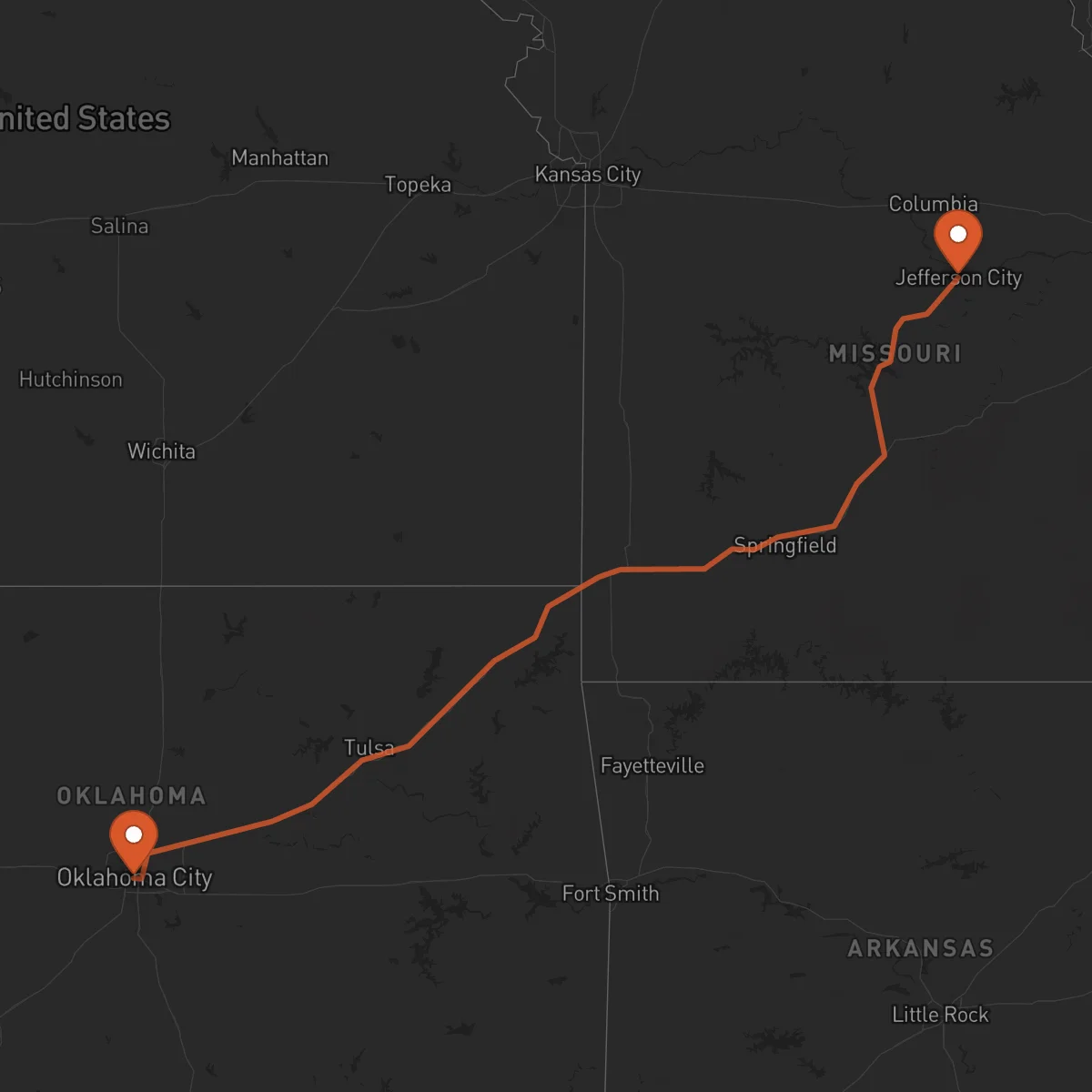 Ruta Jefferson City - Oklahoma City