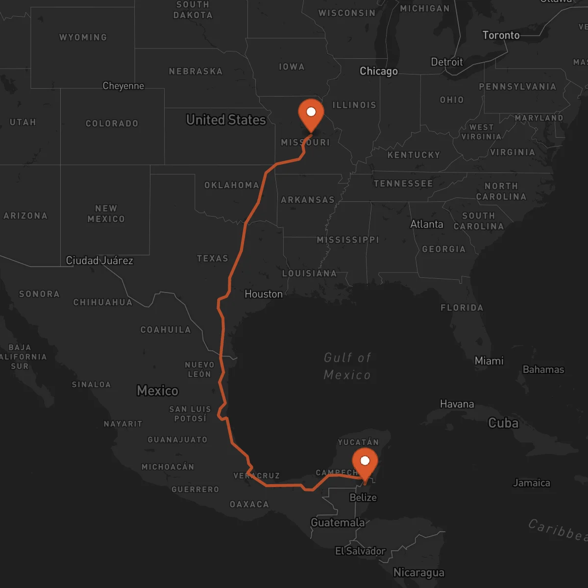 Ruta Jefferson City - Orange Walk Town