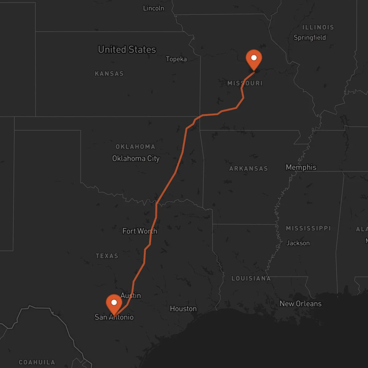 Ruta Jefferson City - San Antonio
