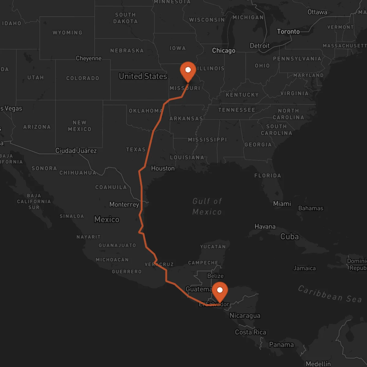 Ruta Jefferson City - San Francisco Gotera
