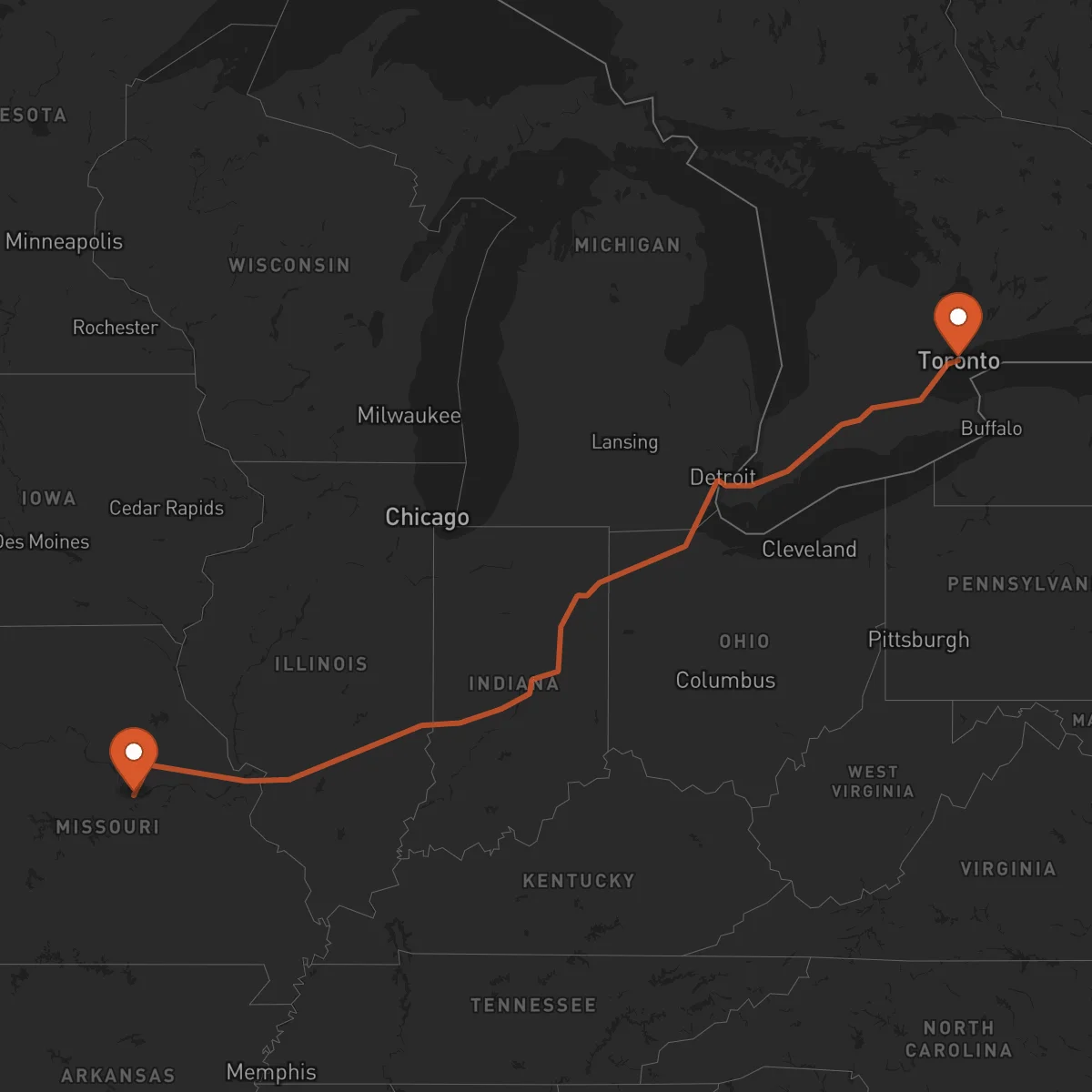Ruta Toronto - Jefferson City
