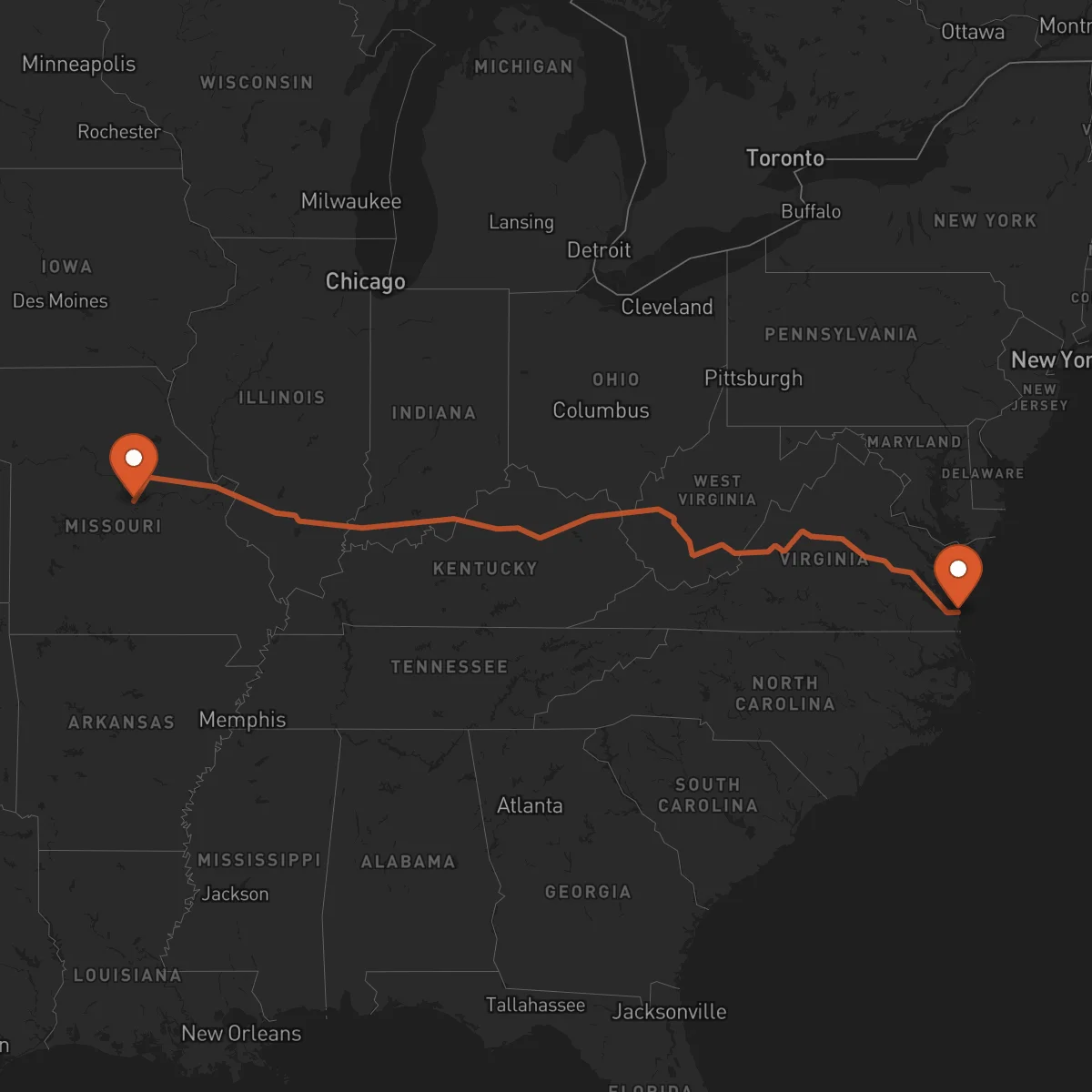 Ruta Virginia Beach - Jefferson City