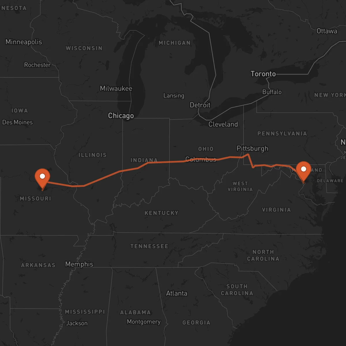 Ruta Jefferson City - Washington D.C.