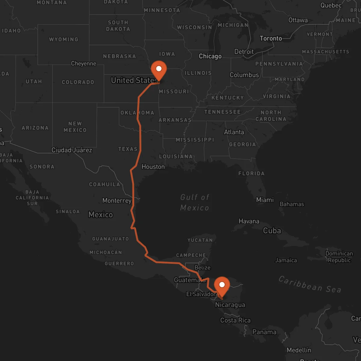 Ruta Kansas City - Jinotega