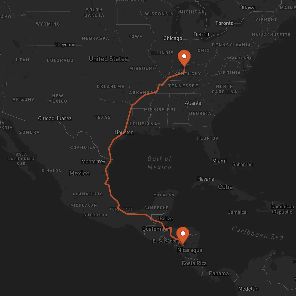 Ruta Louisville - Jinotega