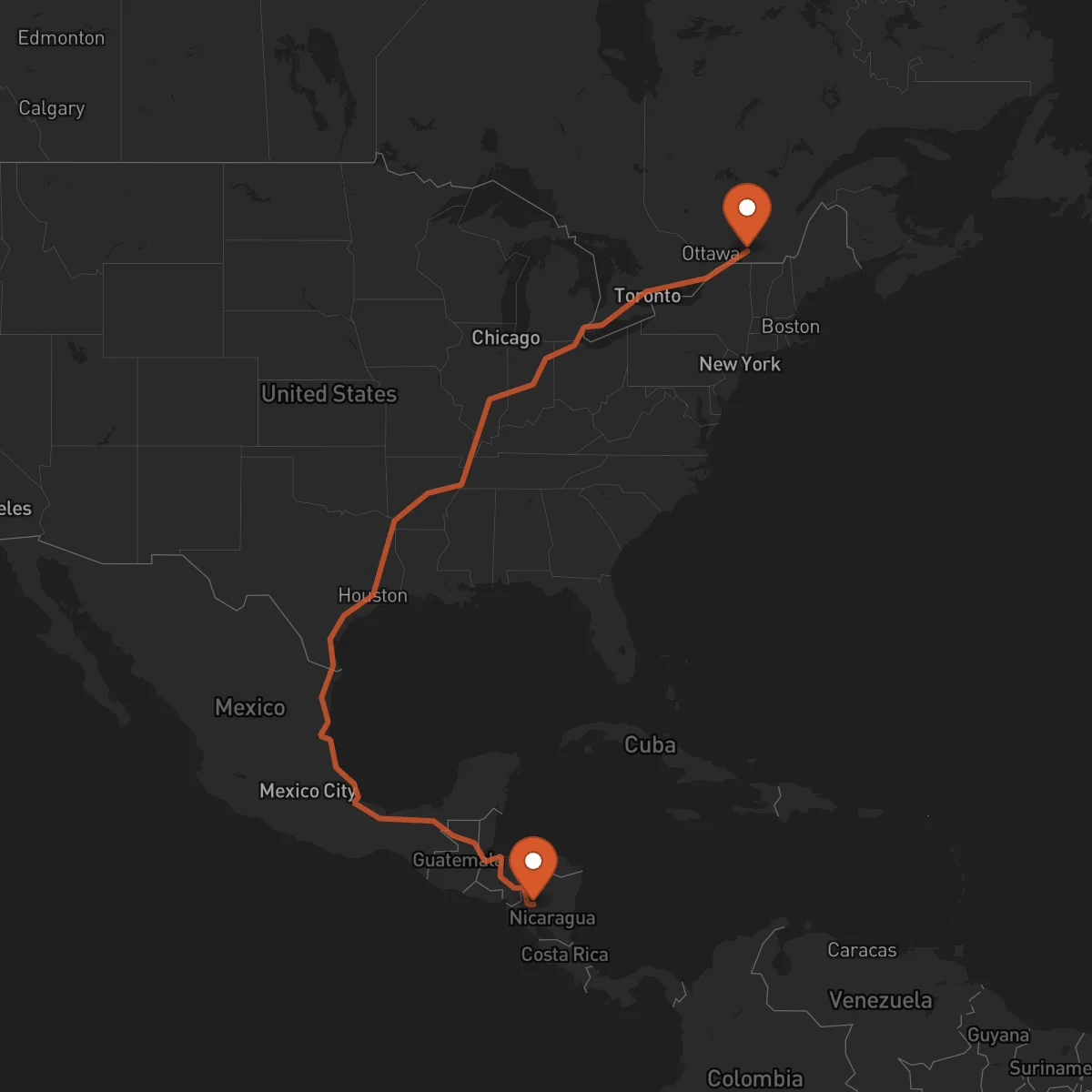Ruta Montreal - Jinotega