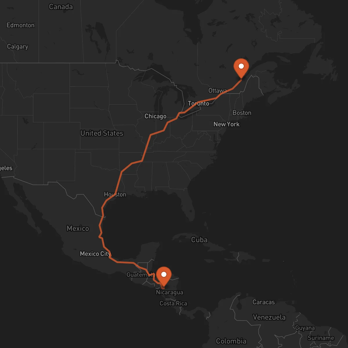 Ruta Quebec City - Jinotega