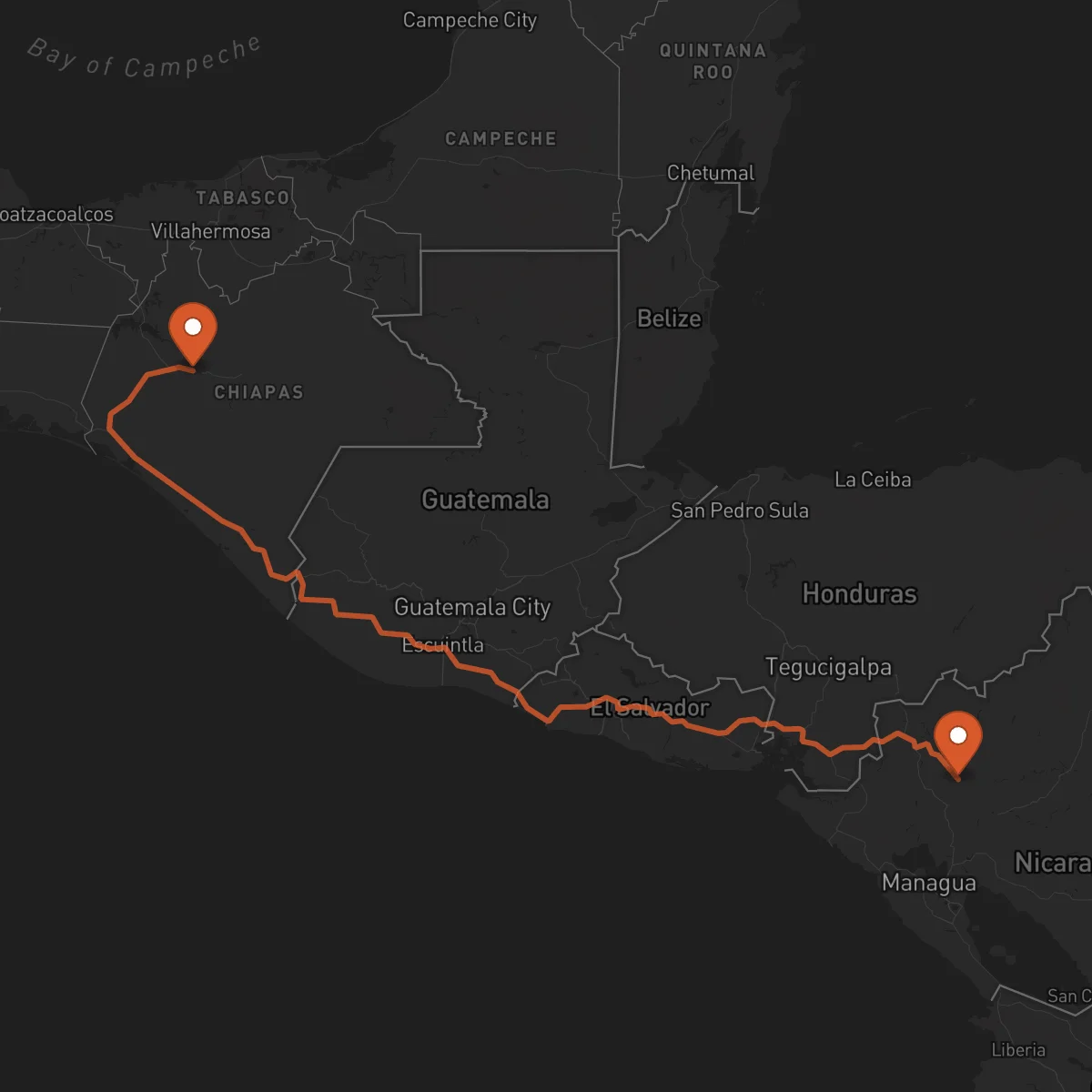 Ruta Tuxtla Gutiérrez - Jinotega