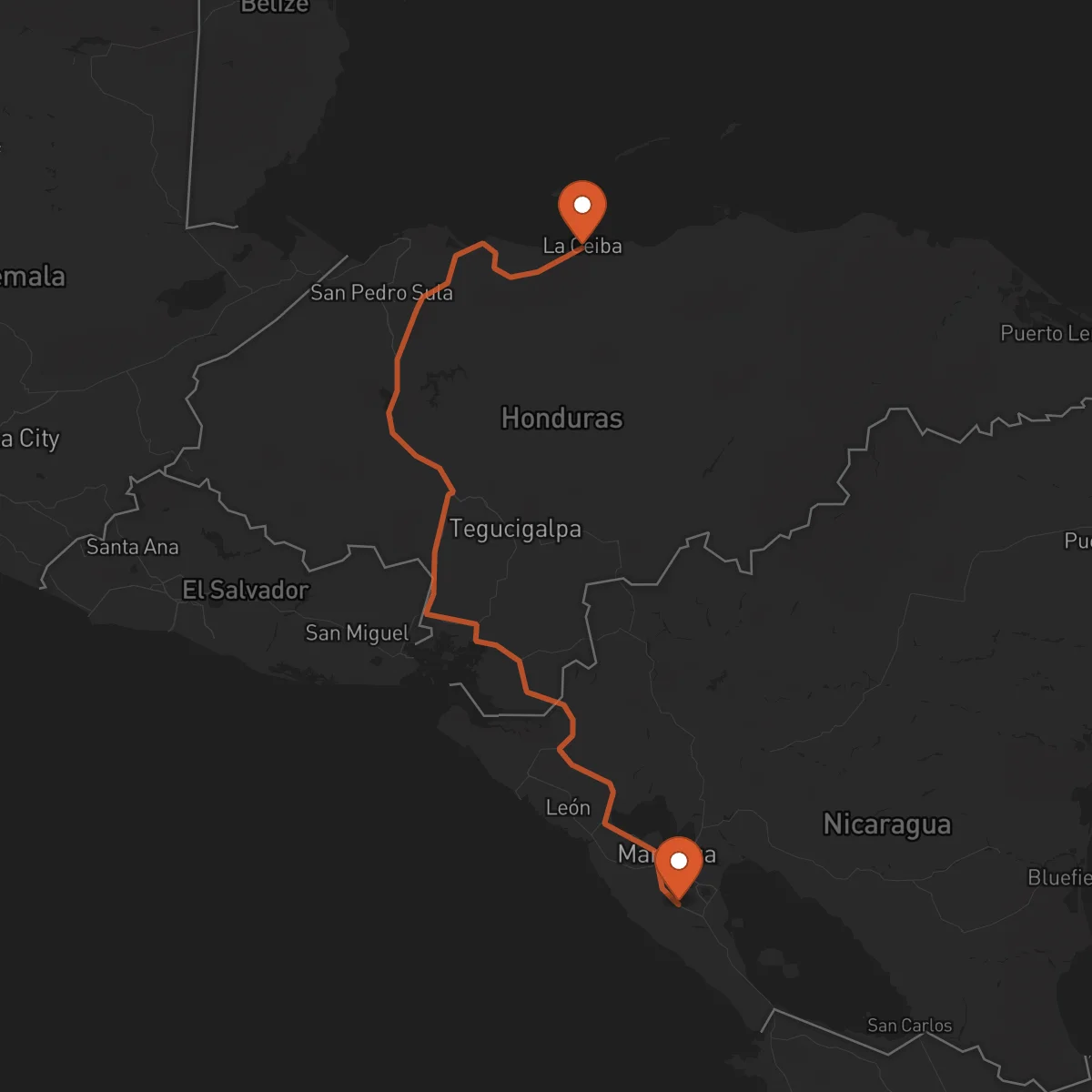 Ruta Jinotepe - La Ceiba