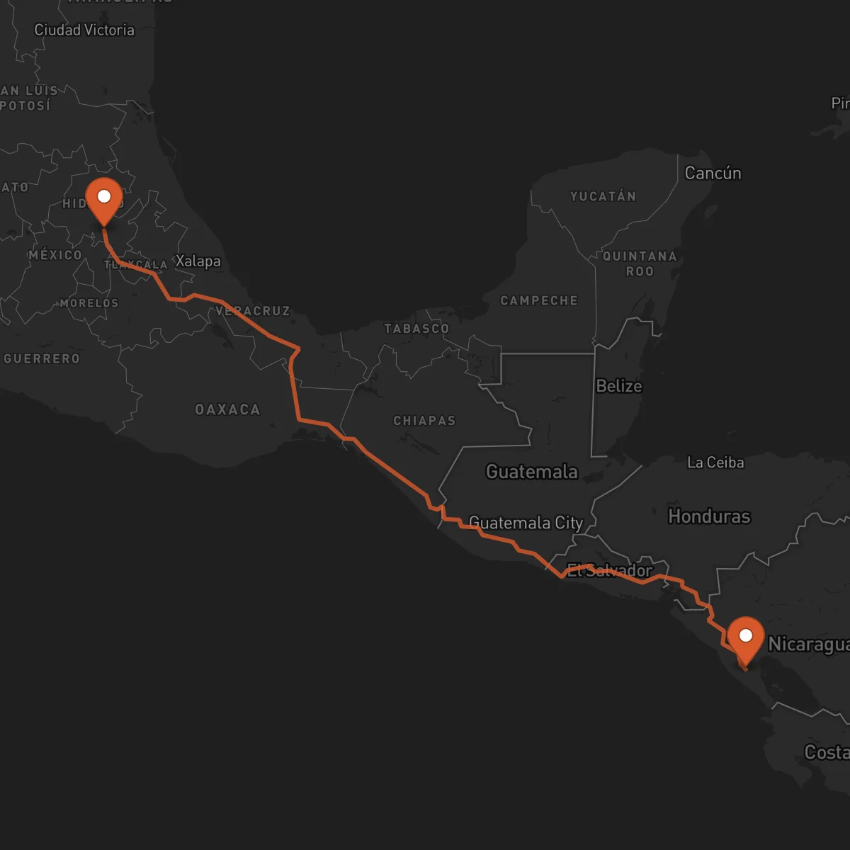 Ruta Jinotepe - Pachuca de Soto