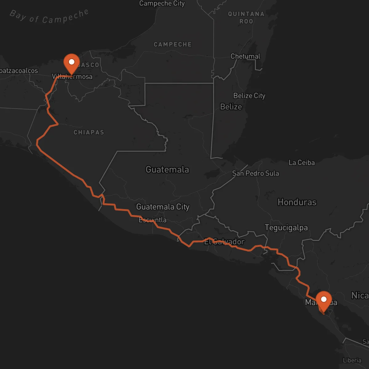 Ruta Villahermosa - Jinotepe