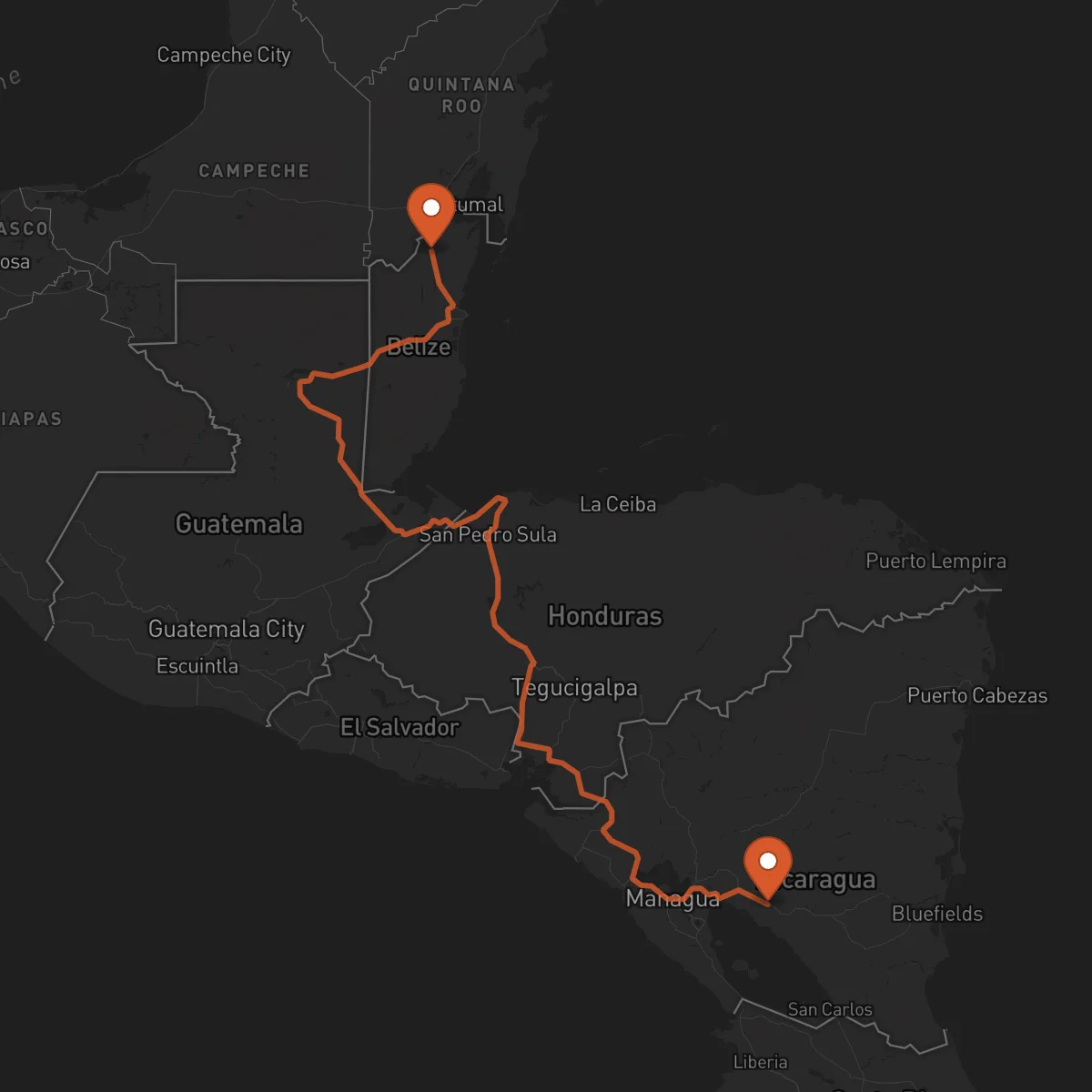 Ruta Juigalpa - Orange Walk Town