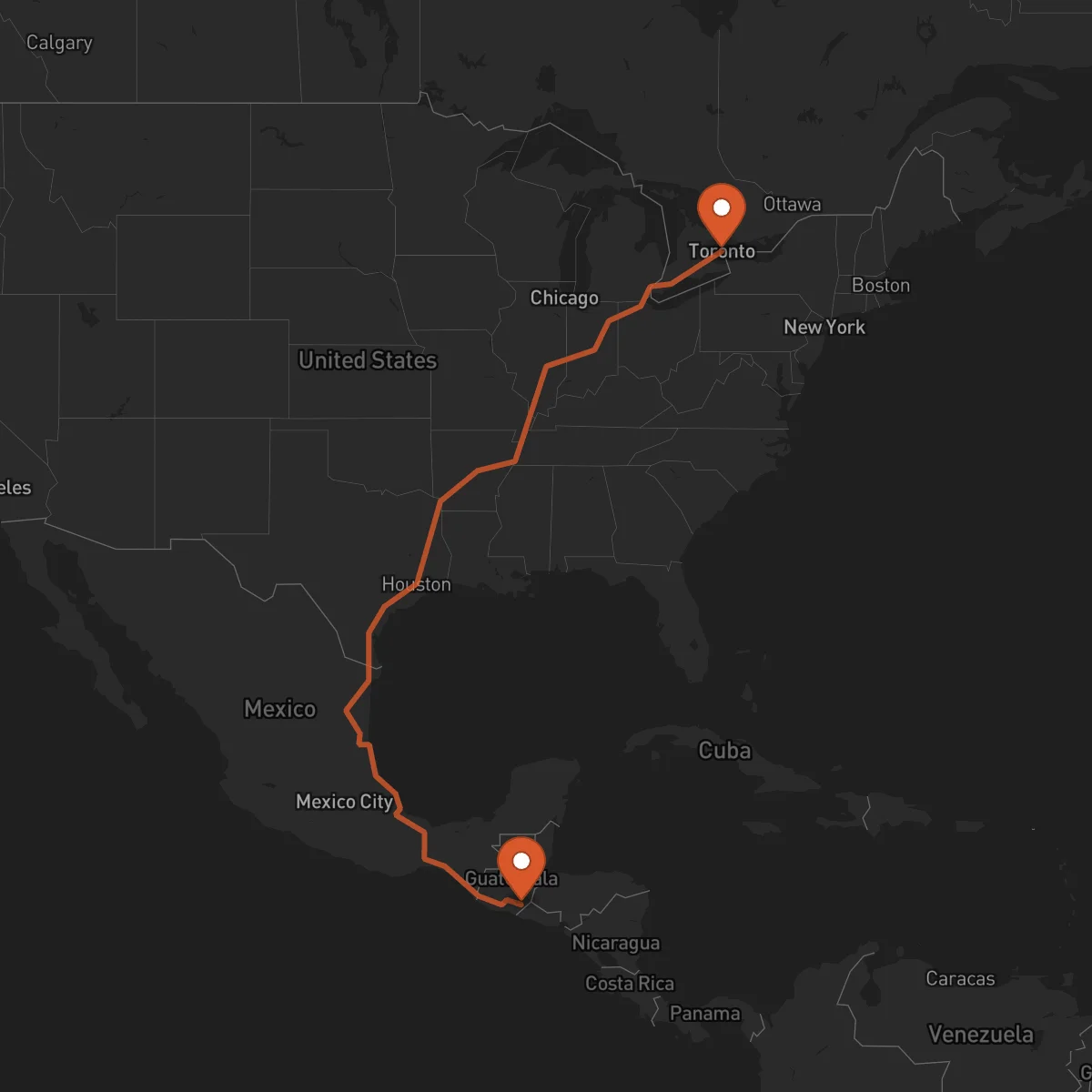 Ruta Toronto - Jutiapa