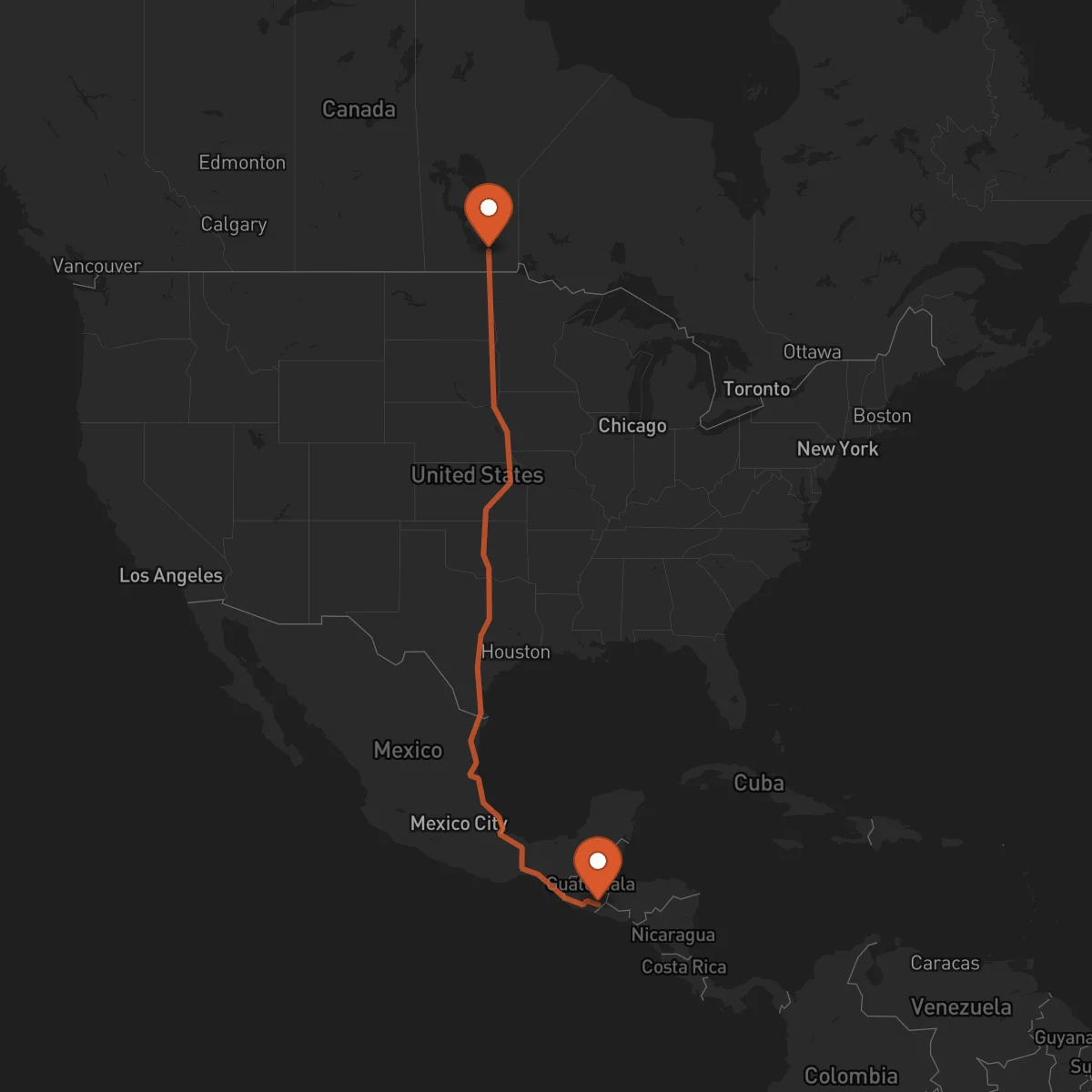 Ruta Winnipeg - Jutiapa