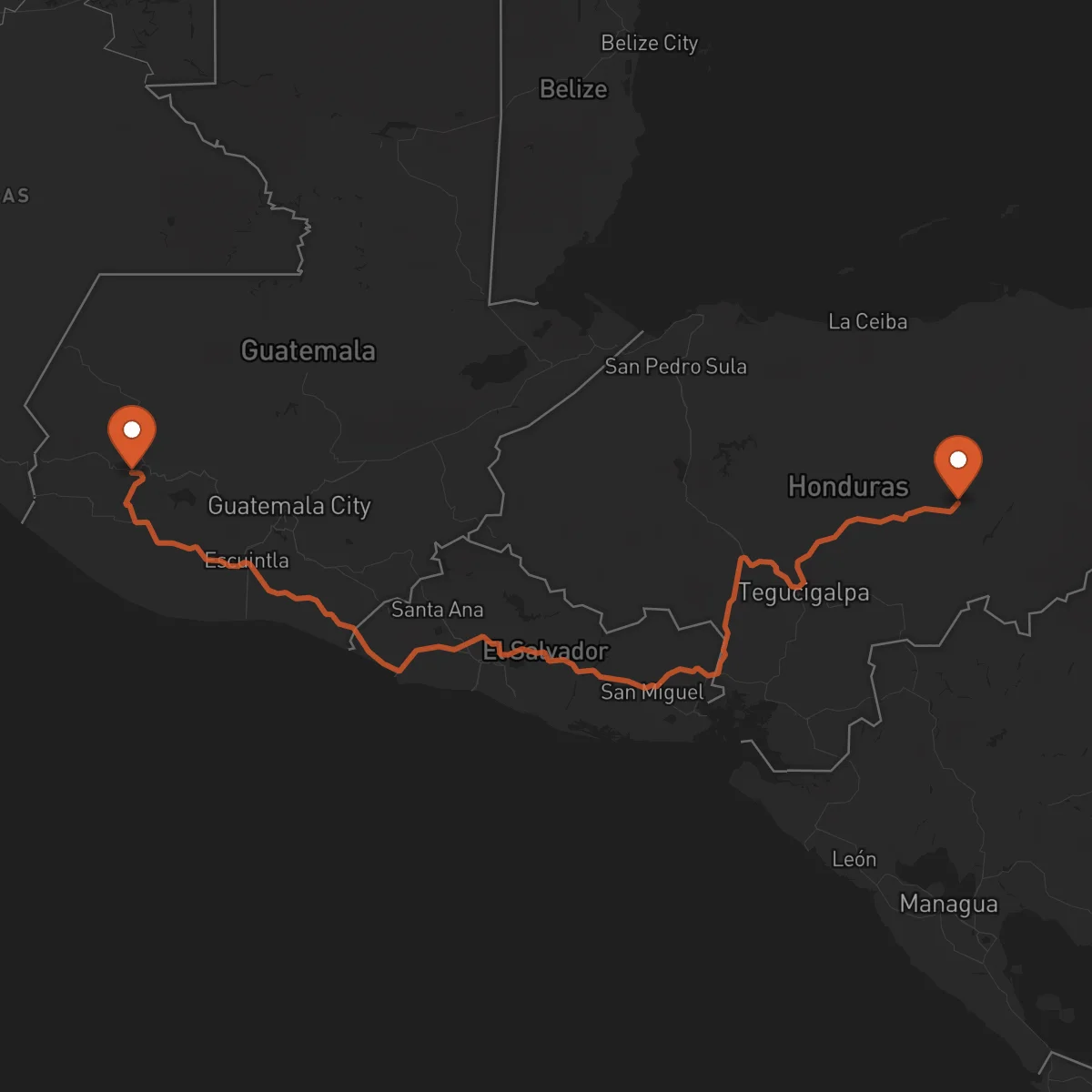 Ruta Quetzaltenango - Juticalpa