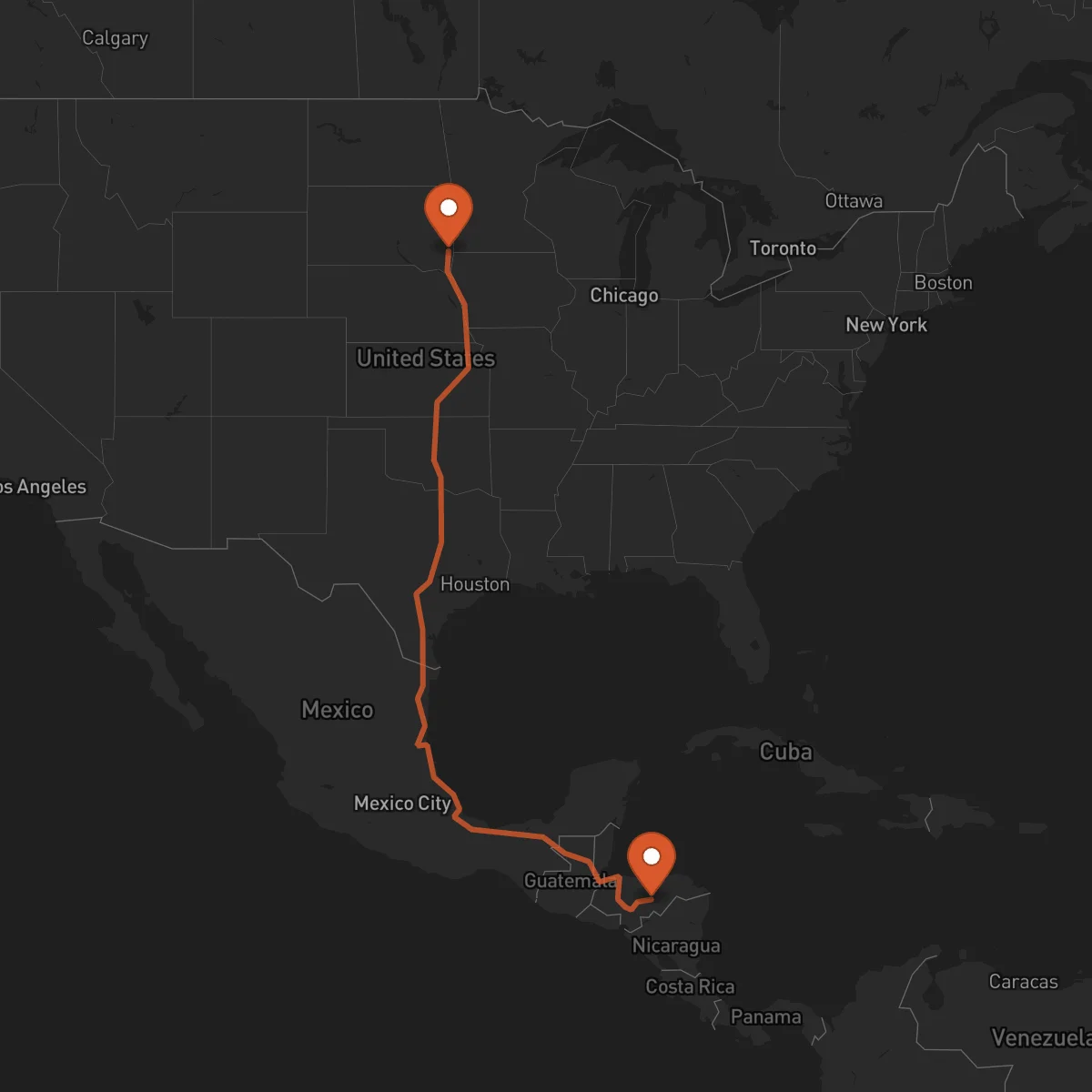 Ruta Sioux Falls - Juticalpa