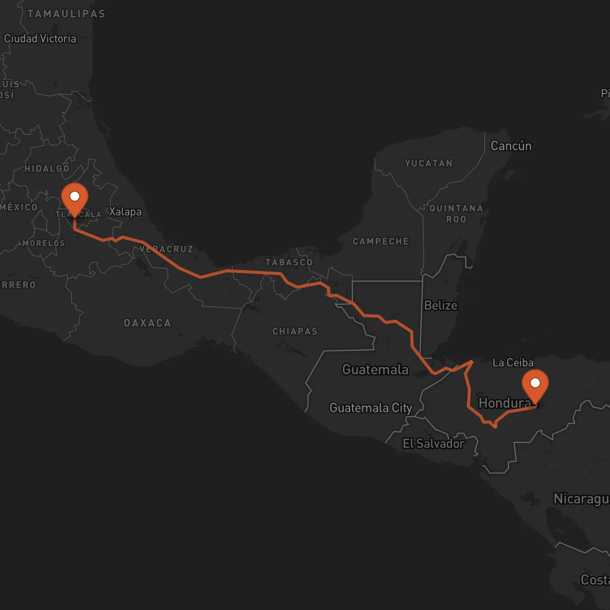 Ruta Juticalpa - Tlaxcala de Xicohténcatl