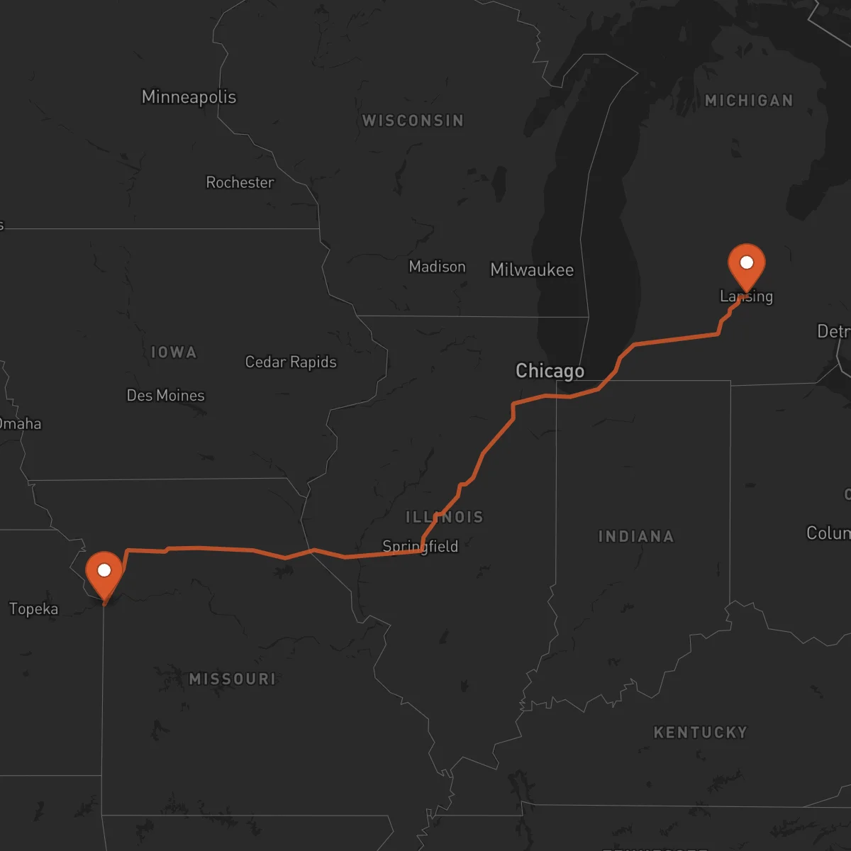 Ruta Lansing - Kansas City