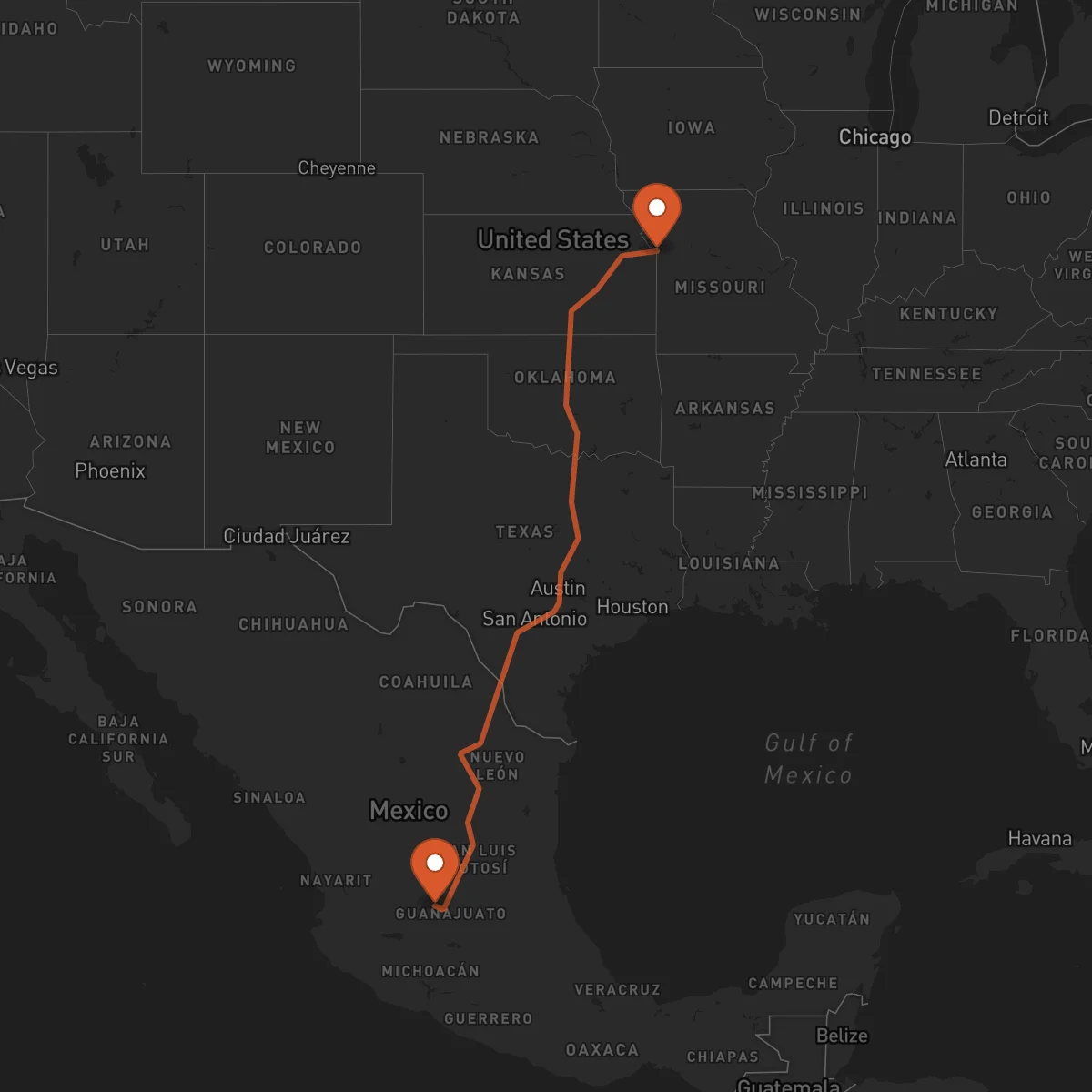 Ruta Kansas City - León Guanajuato
