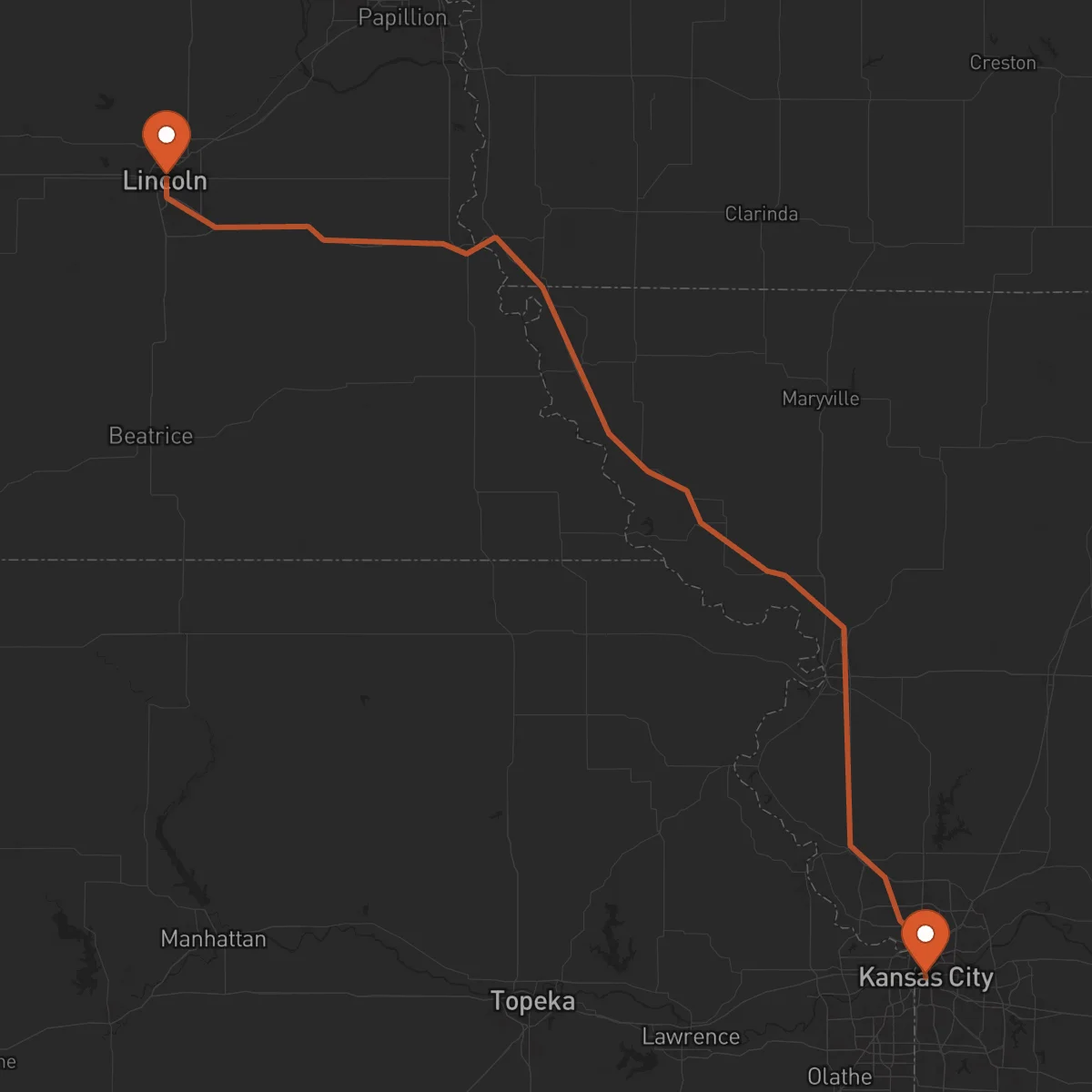Ruta Kansas City - Lincoln