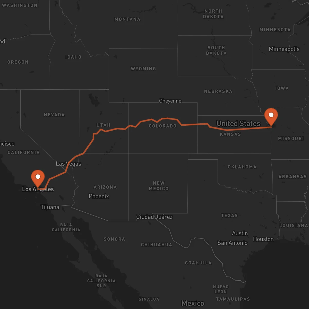 Ruta Kansas City - Los Angeles