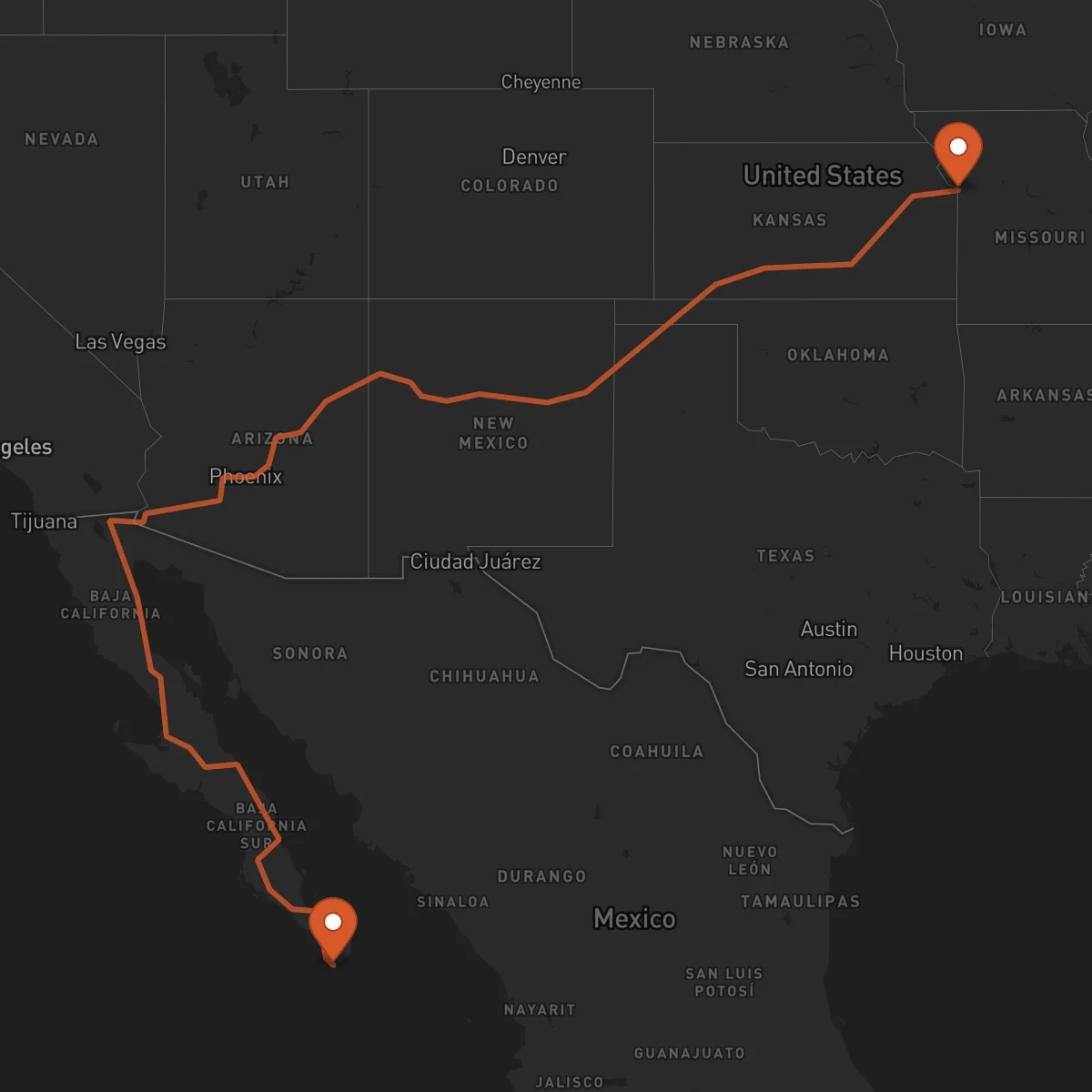 Ruta Kansas City - Los Cabos
