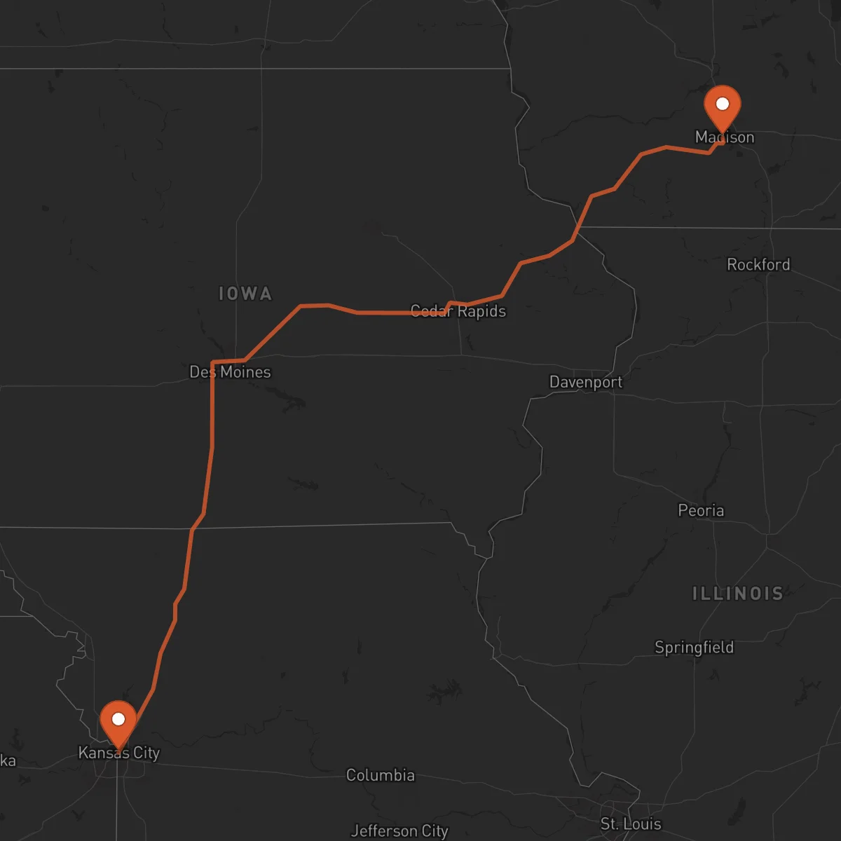 Ruta Kansas City - Madison