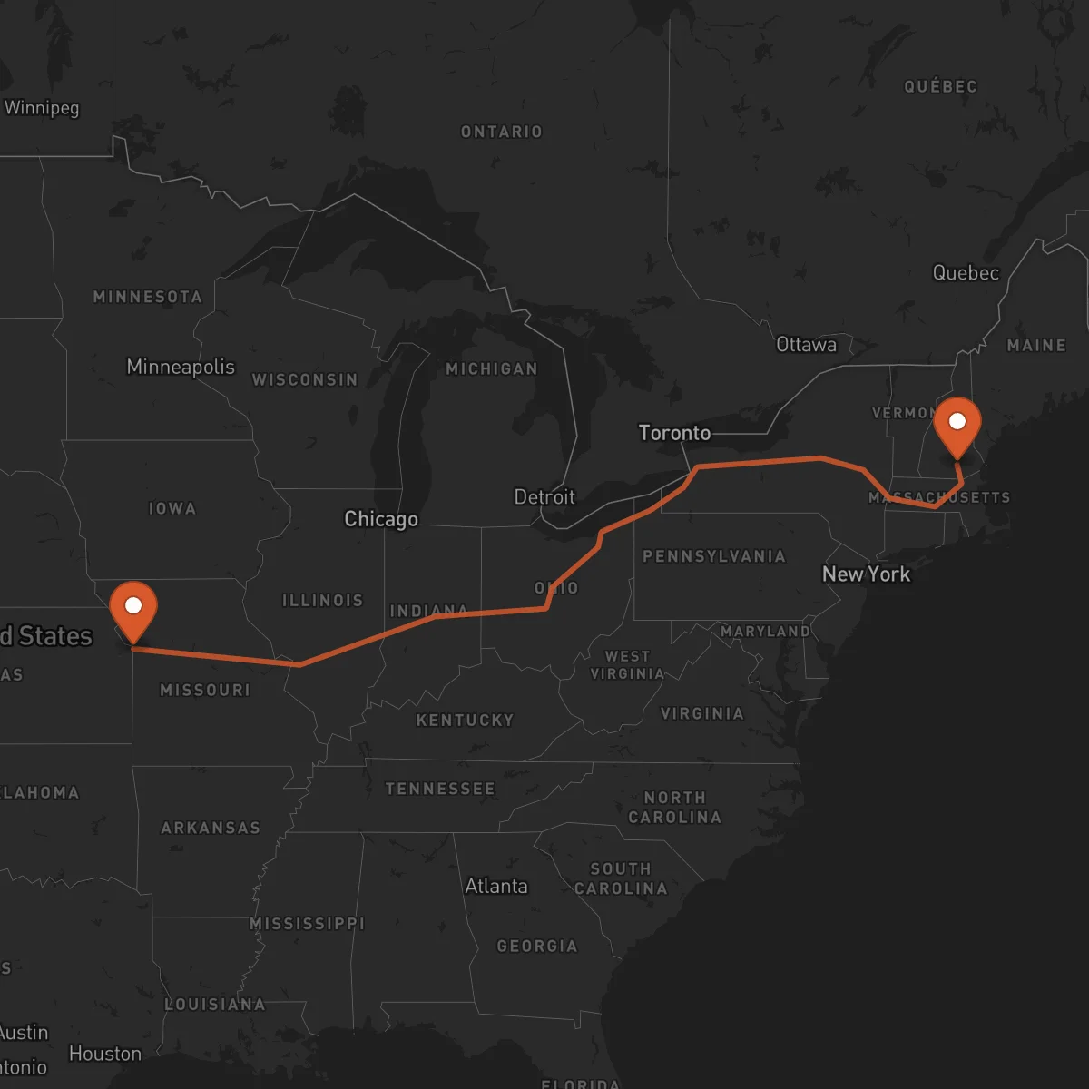 Ruta Kansas City - Mánchester