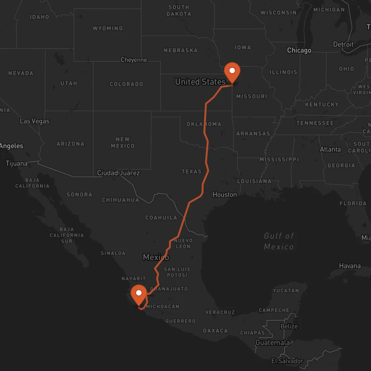 Ruta Kansas City - Manzanillo