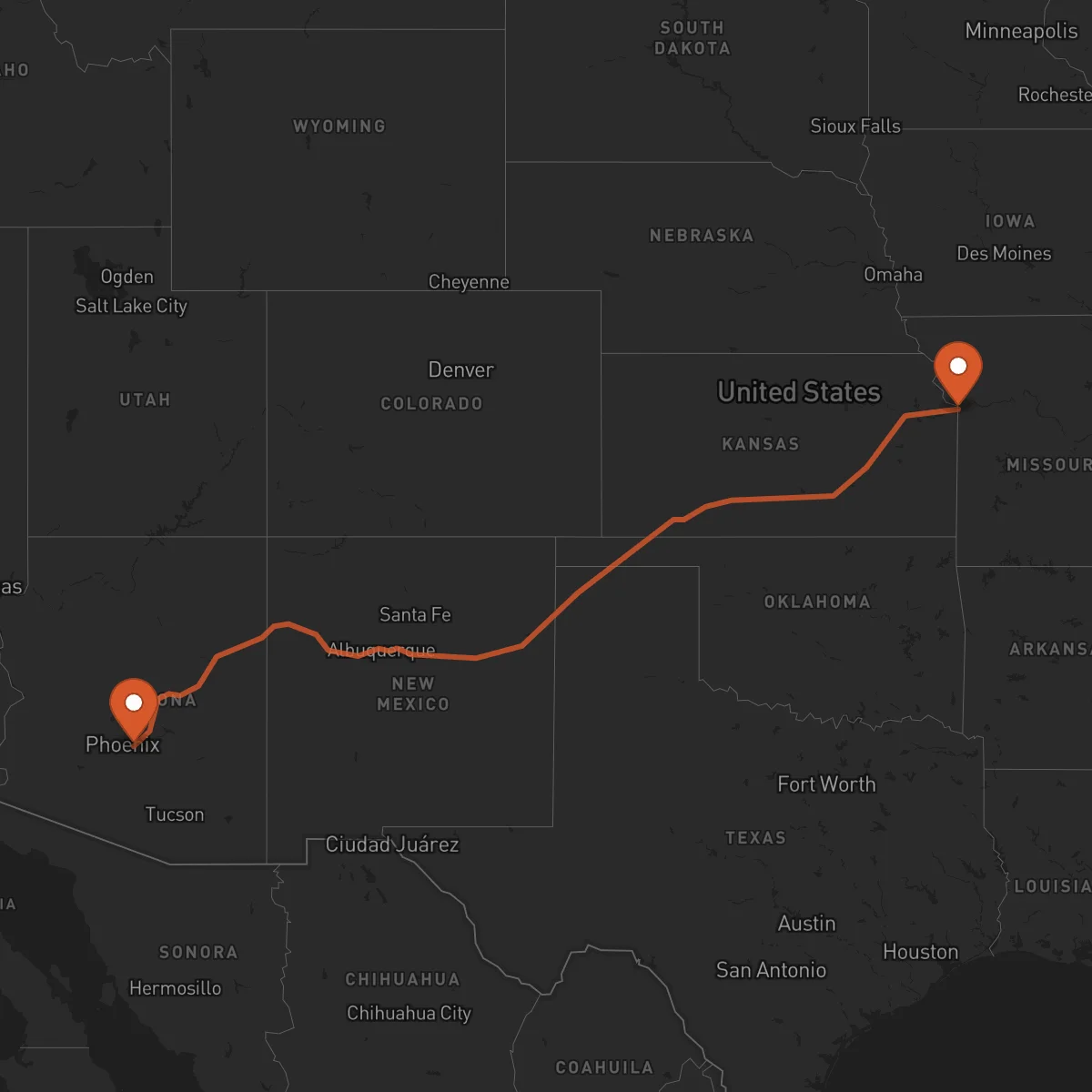 Ruta Kansas City - Mesa