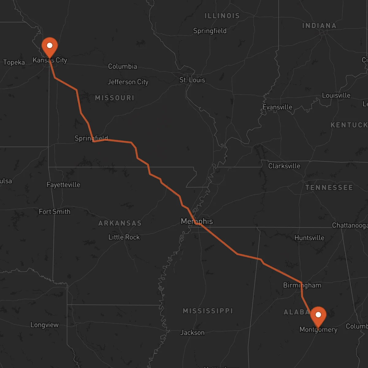 Ruta Kansas City - Montgomery