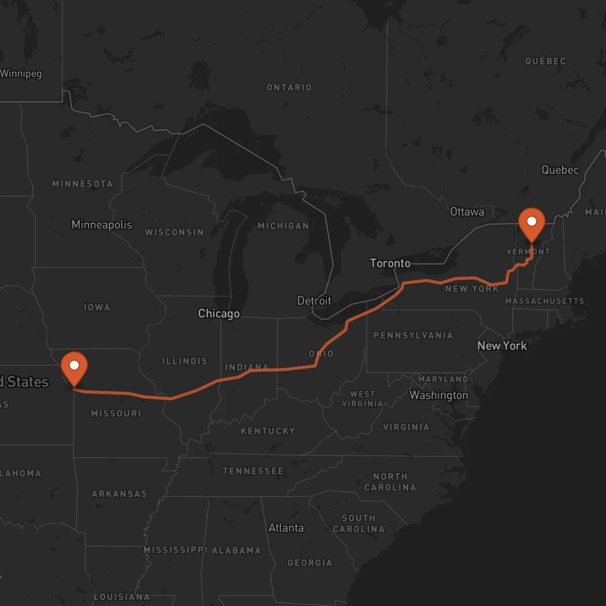 Ruta Montpelier - Kansas City