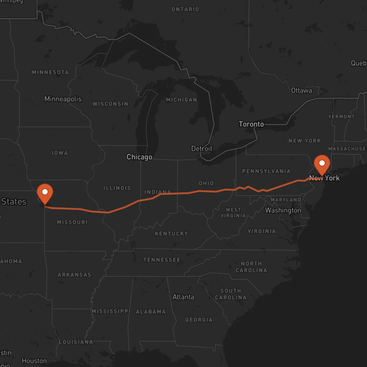 Ruta Kansas City - Newark