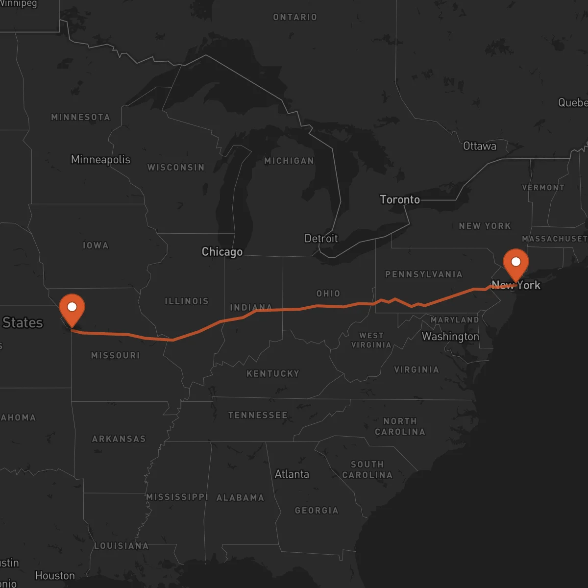 Ruta New York - Kansas City