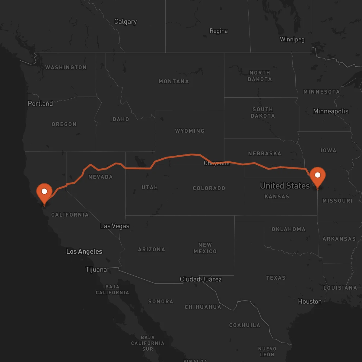 Ruta Oakland - Kansas City