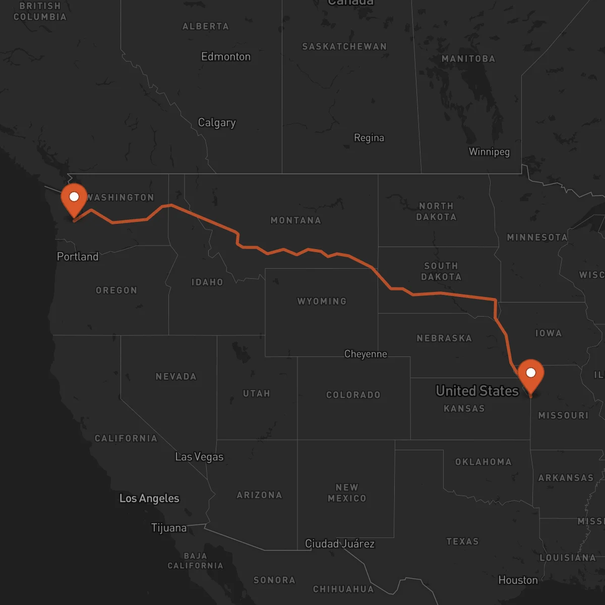 Ruta Kansas City - Olympia