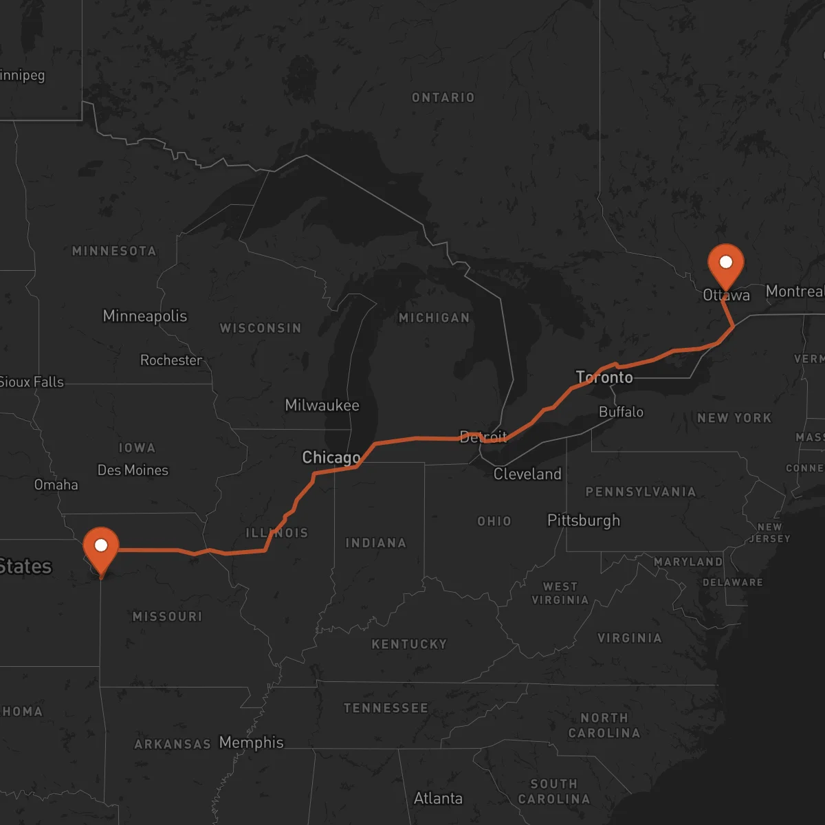 Ruta Ottawa - Kansas City