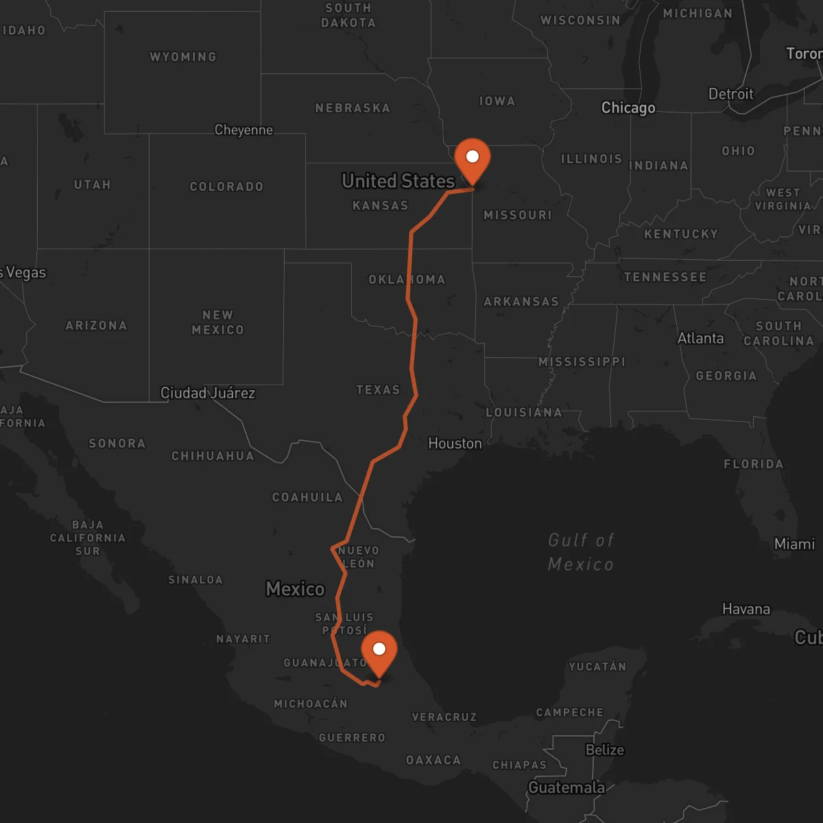 Ruta Pachuca de Soto - Kansas City