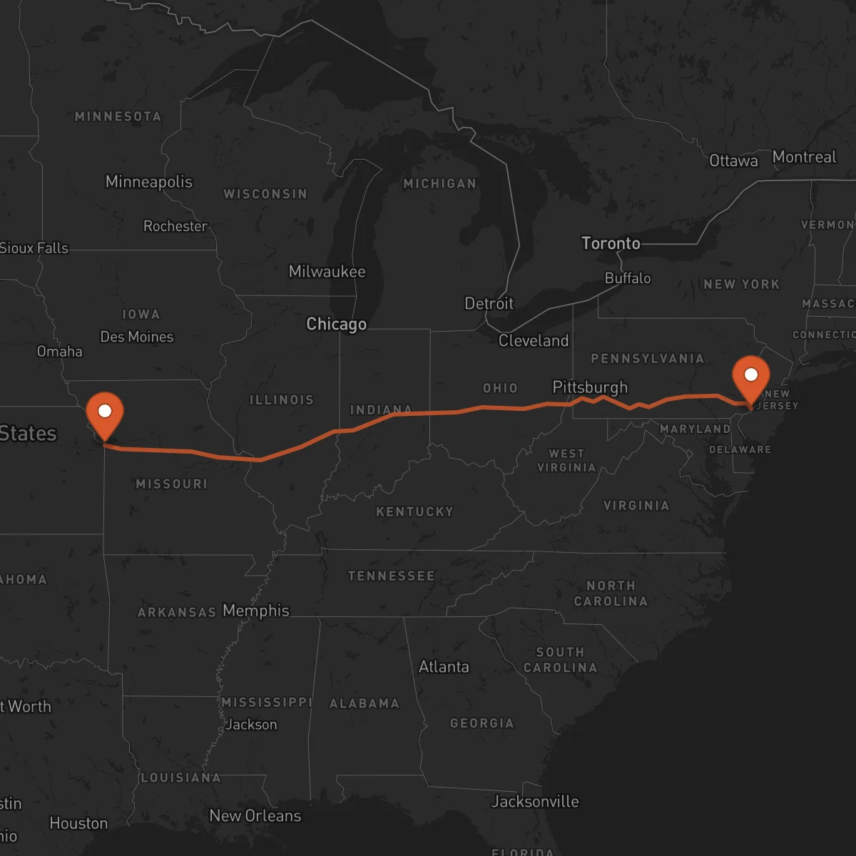 Ruta Kansas City - Filadélfia
