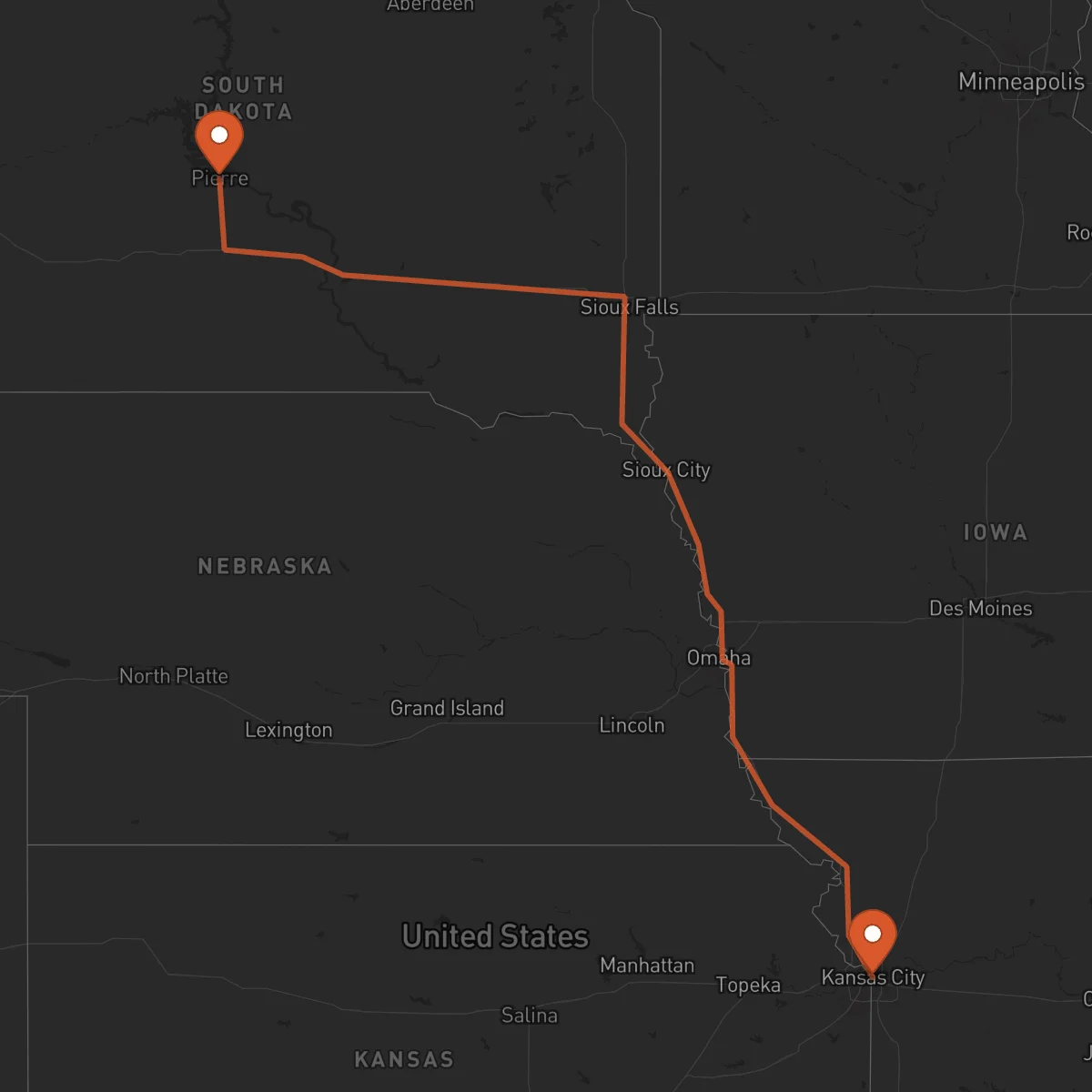 Ruta Kansas City - Pierre