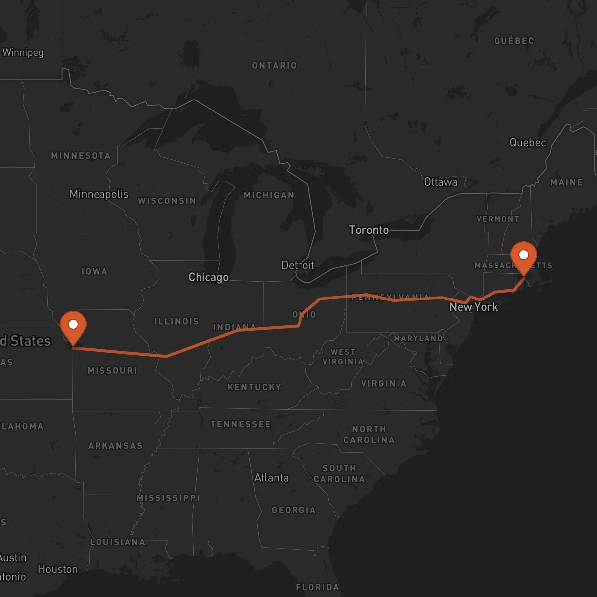 Ruta Providence - Kansas City