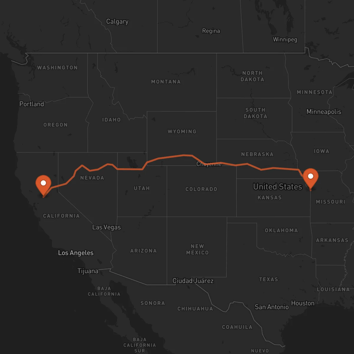Ruta Kansas City - Sacramento