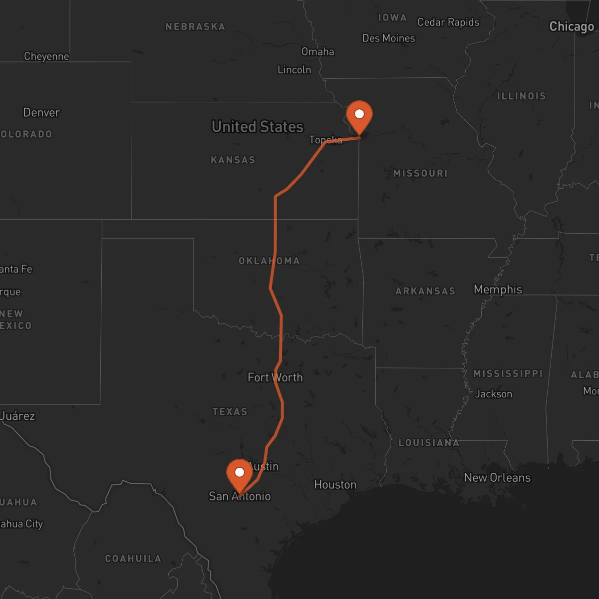 Ruta San Antonio - Kansas City