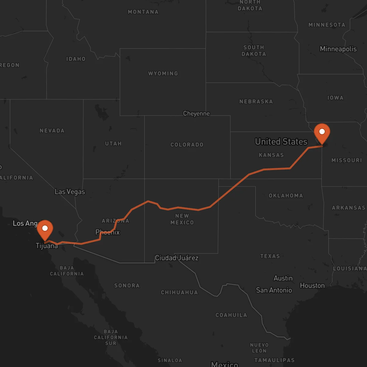 Ruta San Diego - Kansas City