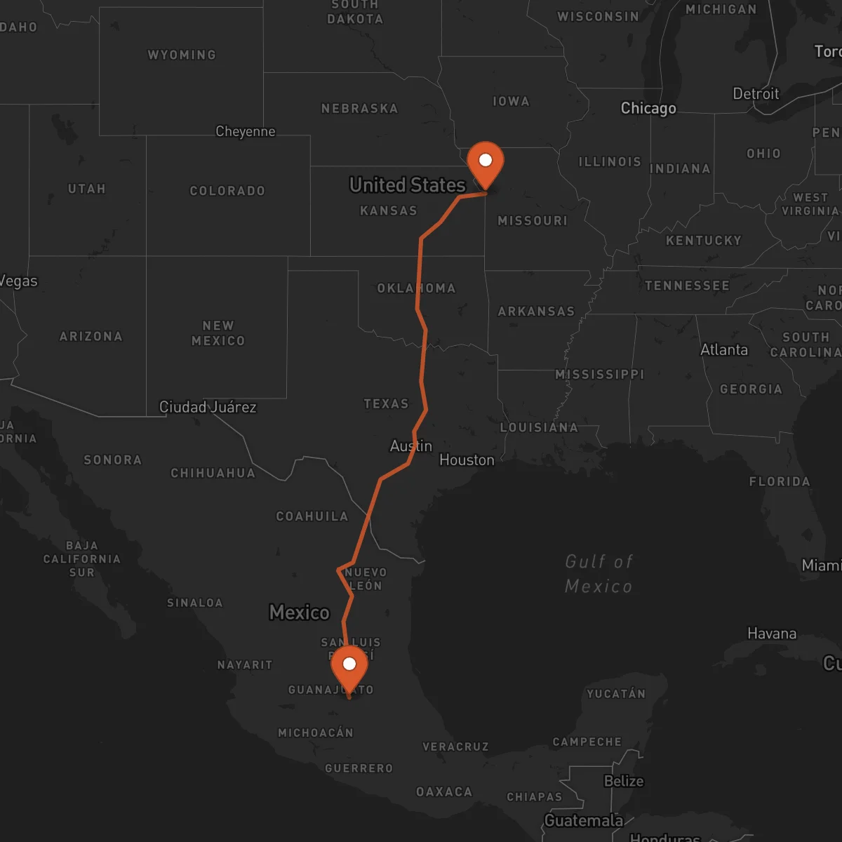 Ruta Santiago de Querétaro - Kansas City