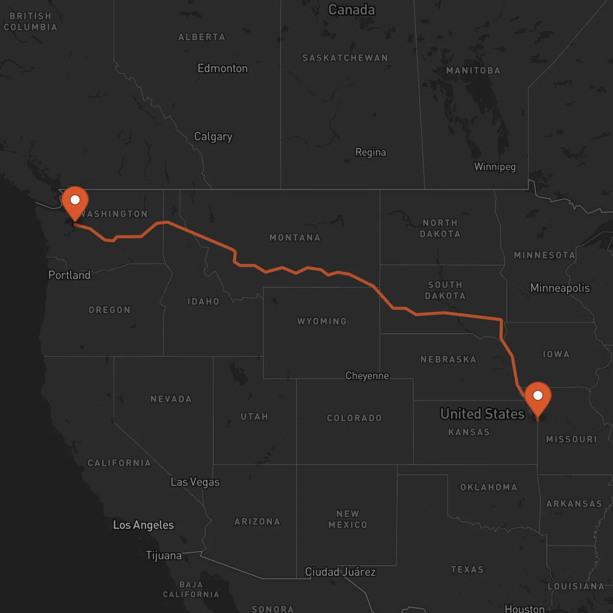 Ruta Kansas City - Seattle