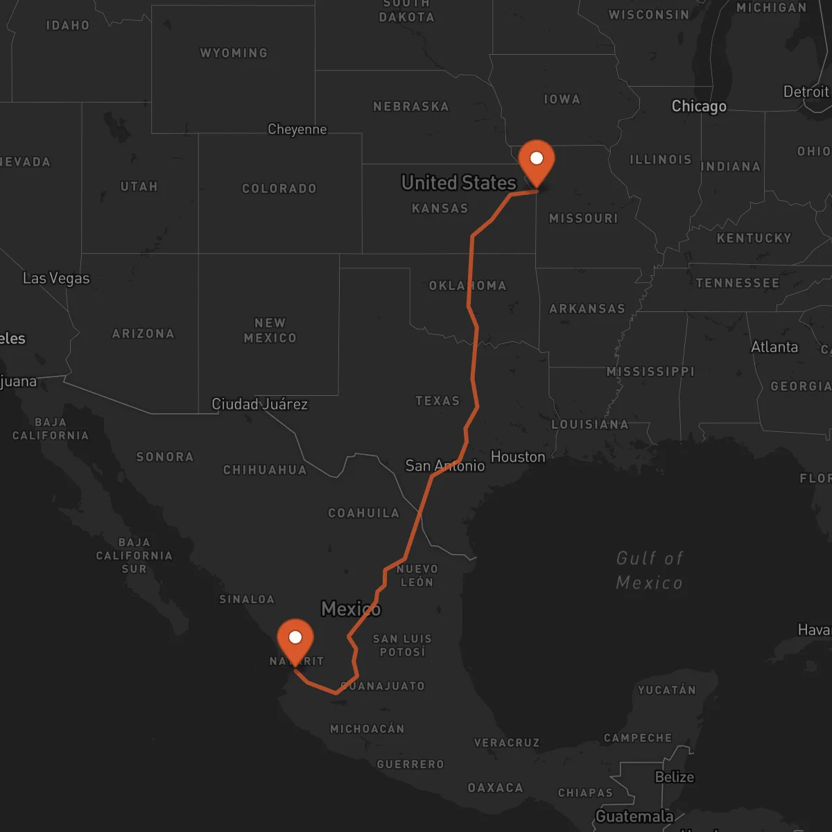 Ruta Tepic - Kansas City