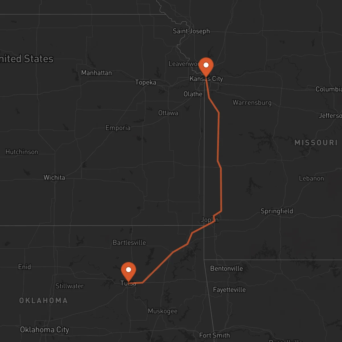 Ruta Kansas City - Tulsa